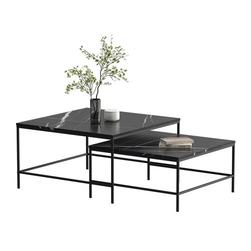 Set De Tables Basses Ramio 56191 Marbre Noir 80x80cm 2 Pièces