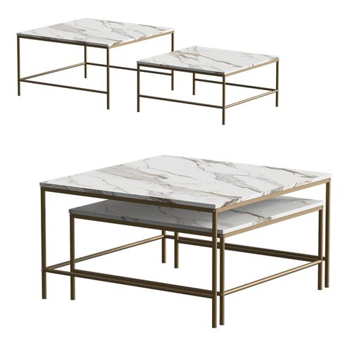 Set De Tables Basses Ramio 56193 Blanc/or 80x80cm 2 Pièces