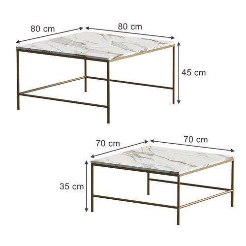 Set De Tables Basses Ramio 56193 Blanc/or 80x80cm 2 Pièces