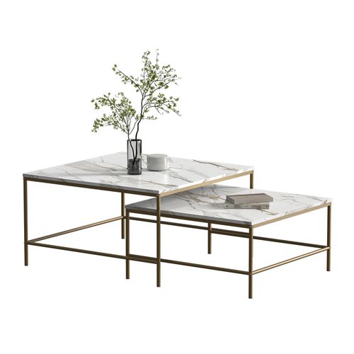 Set De Tables Basses Ramio 56193 Blanc/or 80x80cm 2 Pièces