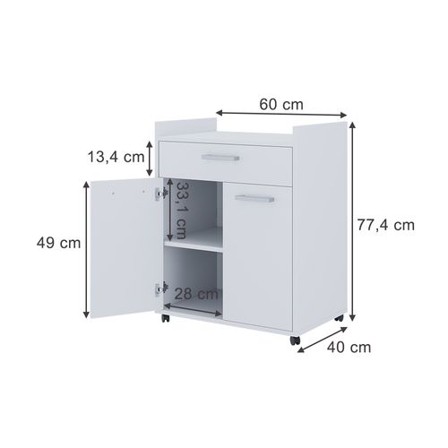 Caisson Roulant Ansel 56237 Blanc 60x40cm Avec Tiroirs