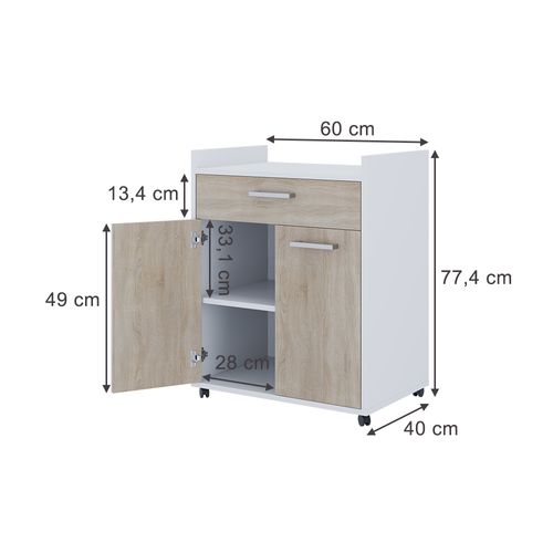 Caisson Roulant Ansel 56238 Blanc/sonoma 60x40cm Avec Tiroirs