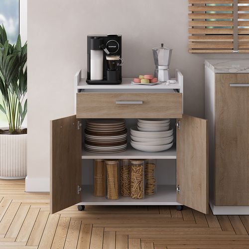 Caisson Roulant Ansel 56238 Blanc/sonoma 60x40cm Avec Tiroirs