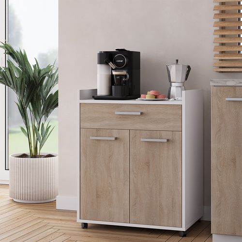 Caisson Roulant Ansel 56238 Blanc/sonoma 60x40cm Avec Tiroirs