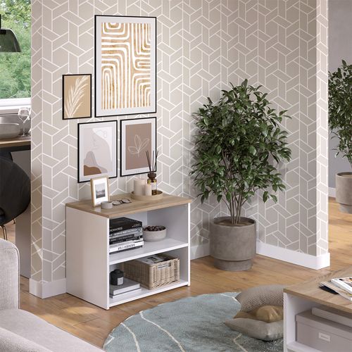 Meuble TV Wido 56263 Blanc/sonoma 60x50cm Avec 2 Compartiments