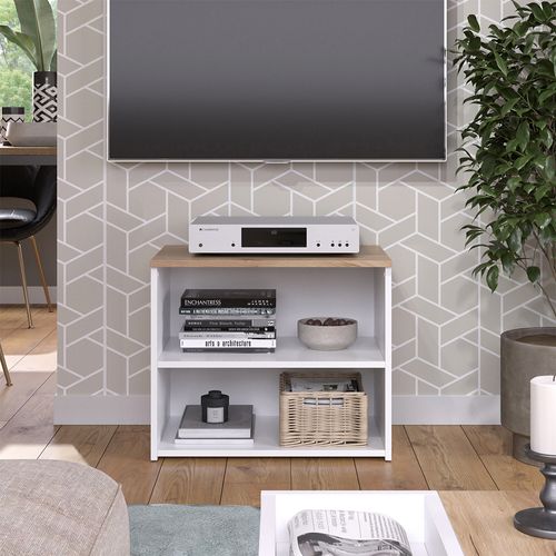 Meuble TV Wido 56263 Blanc/sonoma 60x50cm Avec 2 Compartiments