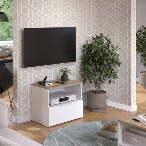 Meuble TV Wido 56265 Blanc/sonoma 60x50cm Avec Tiroir
