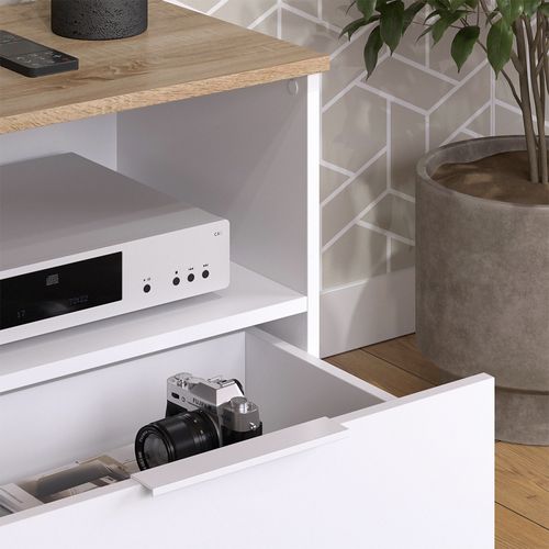 Meuble TV Wido 56265 Blanc/sonoma 60x50cm Avec Tiroir