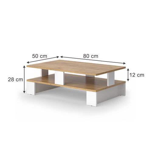 Table Basse Belina 56266 Chêne Doré/blanc 80x50cm Avec Deux Niveaux