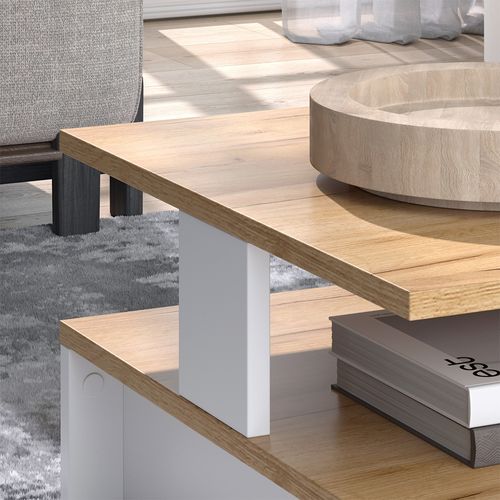 Table Basse Belina 56266 Chêne Doré/blanc 80x50cm Avec Deux Niveaux