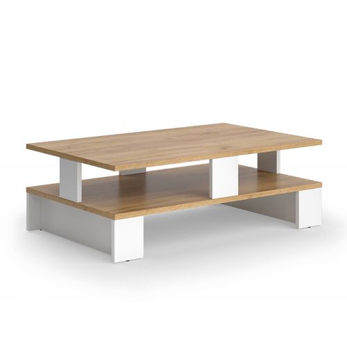 Table Basse Belina 56266 Chêne Doré/blanc 80x50cm Avec Deux Niveaux