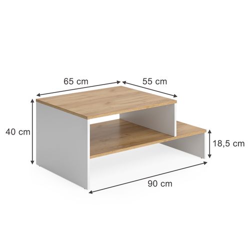 Table Basse Amely 56267 Chêne Doré/blanc 90x55cm Avec Étagère