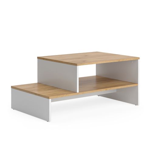 Table Basse Amely 56267 Chêne Doré/blanc 90x55cm Avec Étagère