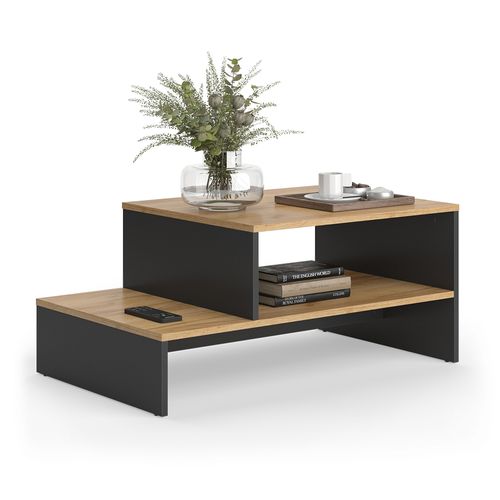 Table Basse Amely 56268 Chêne Doré/anthracite 90x55cm Avec Étagère