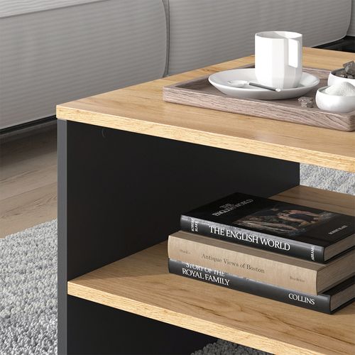 Table Basse Amely 56268 Chêne Doré/anthracite 90x55cm Avec Étagère