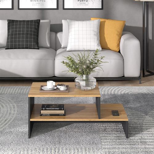 Table Basse Amely 56268 Chêne Doré/anthracite 90x55cm Avec Étagère