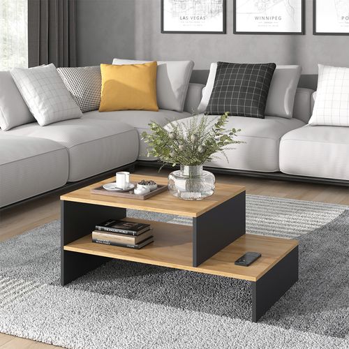 Table Basse Amely 56268 Chêne Doré/anthracite 90x55cm Avec Étagère