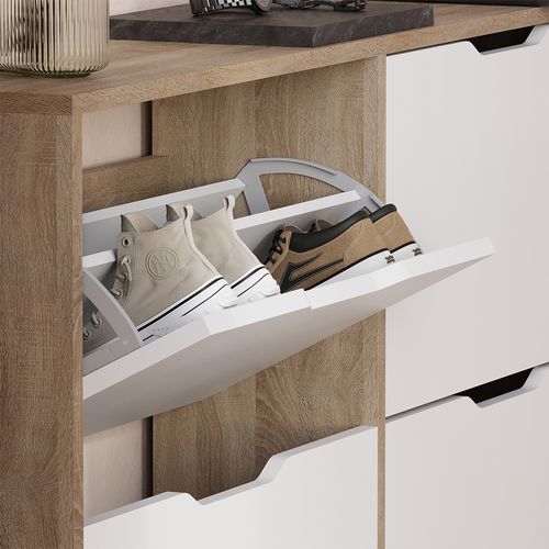 Benne à Chaussures Luca 56273 Sonoma/blanc 116.6x72.5cm Avec 4 Compartiments