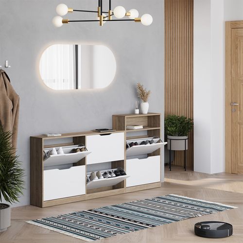 Benne à Chaussures Luca 56273 Sonoma/blanc 116.6x72.5cm Avec 4 Compartiments