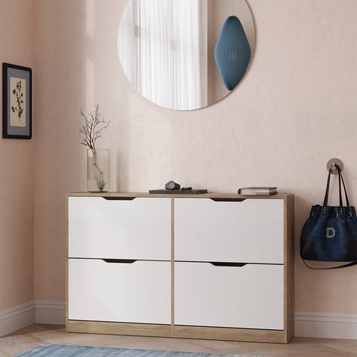 Benne à Chaussures Luca 56273 Sonoma/blanc 116.6x72.5cm Avec 4 Compartiments