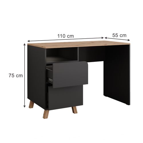 Coiffeuse Karen 56298 Anthracite/artisan 110cm Avec Tiroirs