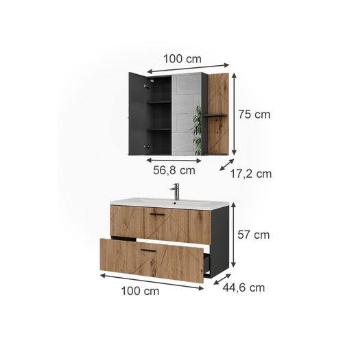 Ensemble De Meubles De Salle De Bains Irma 56329 Anthracite/artisan 3 Pièces