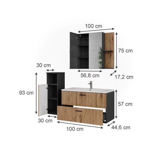 Ensemble De Meubles De Salle De Bains Irma 56330 Anthracite/artisan 4 Pièces