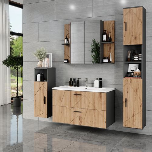 Ensemble De Meubles De Salle De Bains Irma 56330 Anthracite/artisan 4 Pièces