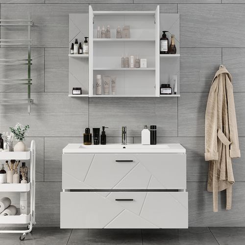 Ensemble De Meubles De Salle De Bains Irma 56337 Blanc/blanc Brillant 3 Pièces