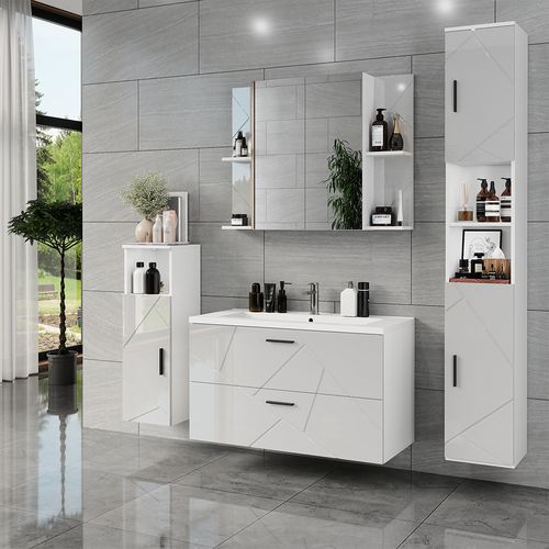 Ensemble De Meubles De Salle De Bains Irma 56338 Blanc/blanc Brillant 4 Pièces