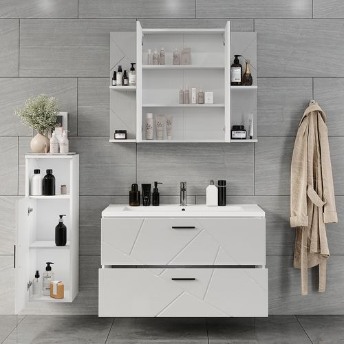 Ensemble De Meubles De Salle De Bains Irma 56338 Blanc/blanc Brillant 4 Pièces