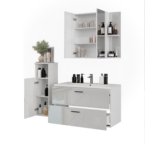 Ensemble De Meubles De Salle De Bains Irma 56338 Blanc/blanc Brillant 4 Pièces