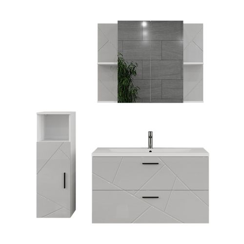 Ensemble De Meubles De Salle De Bains Irma 56338 Blanc/blanc Brillant 4 Pièces