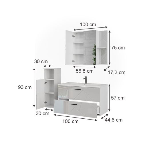 Ensemble De Meubles De Salle De Bains Irma 56338 Blanc/blanc Brillant 4 Pièces
