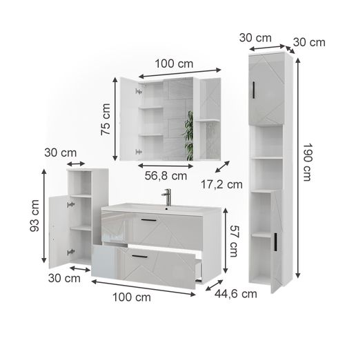 Ensemble De Meubles De Salle De Bain Irma 56340 Blanc/blanc Brillant 5 Pièces