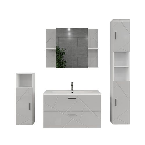 Ensemble De Meubles De Salle De Bain Irma 56340 Blanc/blanc Brillant 5 Pièces