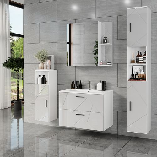 Ensemble De Meubles De Salle De Bain Irma 56340 Blanc/blanc Brillant 5 Pièces