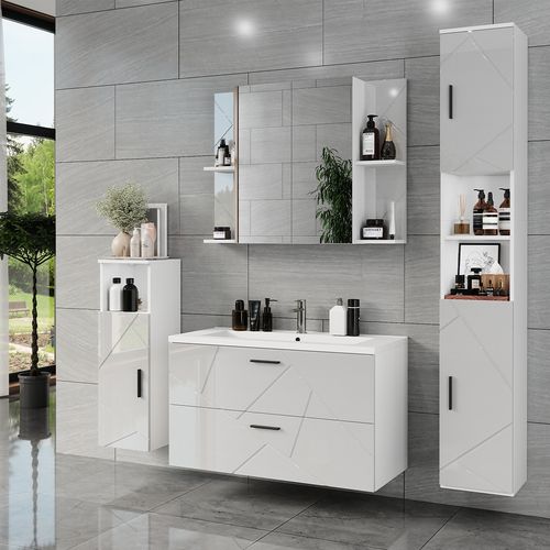 Ensemble De Meubles De Salle De Bain Irma 56340 Blanc/blanc Brillant 5 Pièces