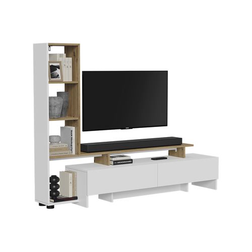 Meuble TV Tavora 56358 Blanc/chêne 168.2x120cm Avec 2 Tiroirs