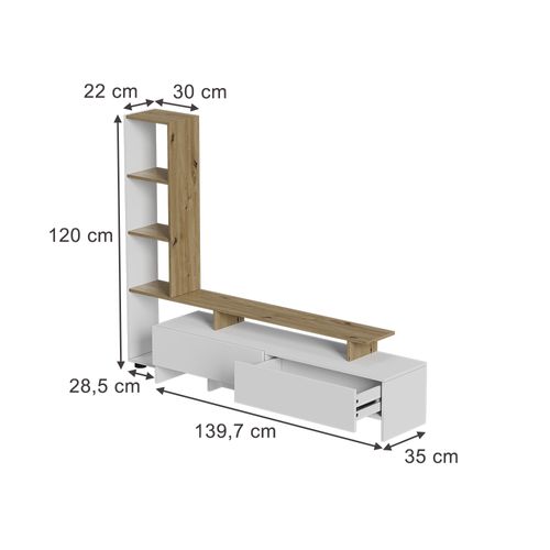Meuble TV Tavora 56358 Blanc/chêne 168.2x120cm Avec 2 Tiroirs