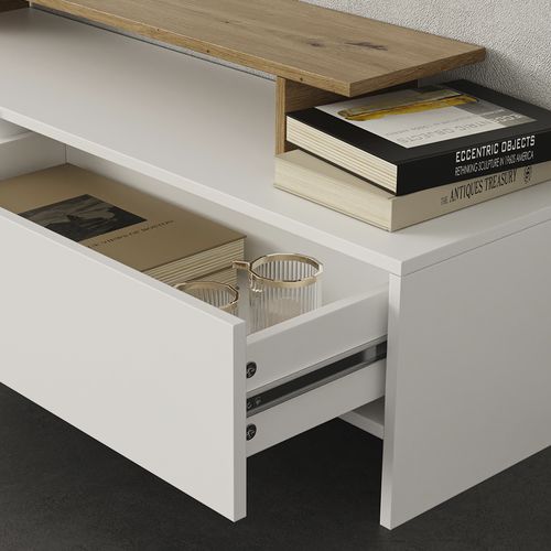 Meuble TV Tavora 56358 Blanc/chêne 168.2x120cm Avec 2 Tiroirs