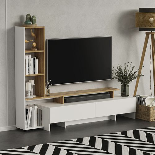 Meuble TV Tavora 56358 Blanc/chêne 168.2x120cm Avec 2 Tiroirs