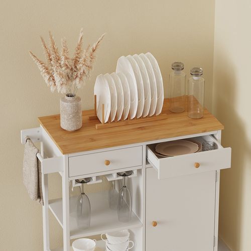 Chariot De Cuisine Trayz 56363 Blanc 89x87cm Avec Roulettes