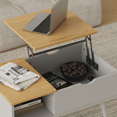 Table Basse Stora 56373 Gris 76x45cm Avec Fonction De Levage