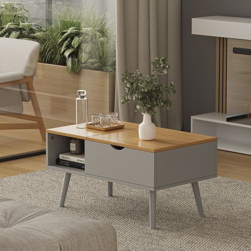 Table Basse Stora 56373 Gris 76x45cm Avec Fonction De Levage