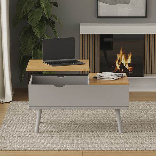 Table Basse Stora 56373 Gris 76x45cm Avec Fonction De Levage