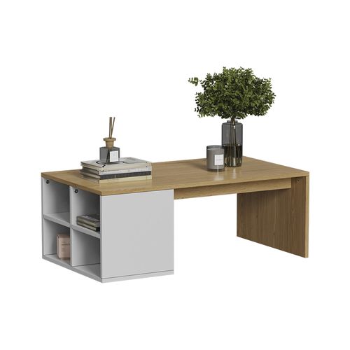 Table Basse Kivo 56374 Blanc 90x50cm Avec 4 Compartiments Ouverts