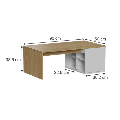 Table Basse Kivo 56374 Blanc 90x50cm Avec 4 Compartiments Ouverts