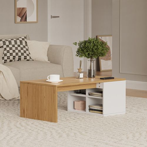 Table Basse Kivo 56374 Blanc 90x50cm Avec 4 Compartiments Ouverts