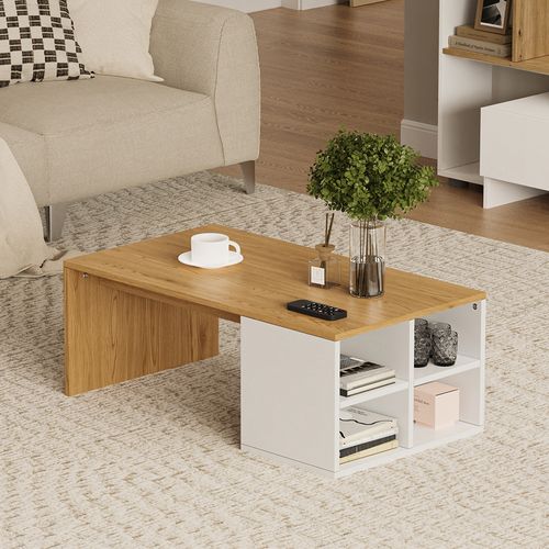 Table Basse Kivo 56374 Blanc 90x50cm Avec 4 Compartiments Ouverts